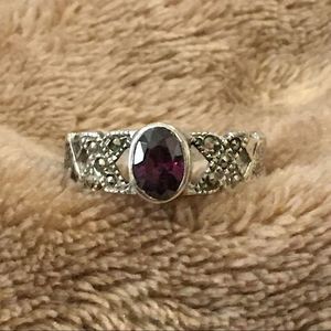 Vintage Amethyst Sterling Silver Marcasite Ring